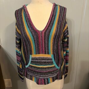 NWT Rock &‎ Roll Cowgirl Black Teal White Purple Yellow Striped Pullover (M)